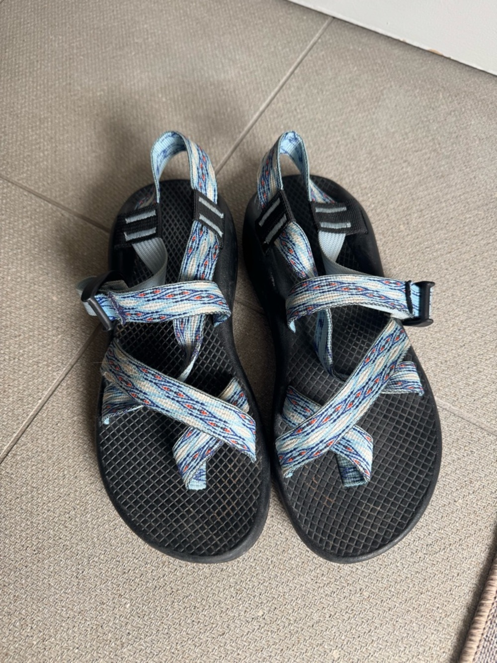 Chaco Light Blue Multicolor Woven-Strap Sandals - Black Footbed